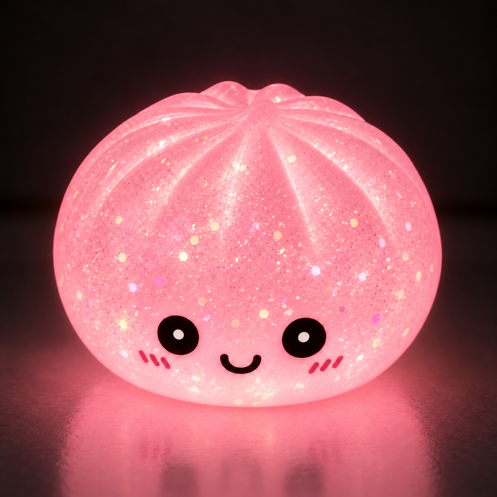 Pink glitter glow dumpling squishy glowing in the dark