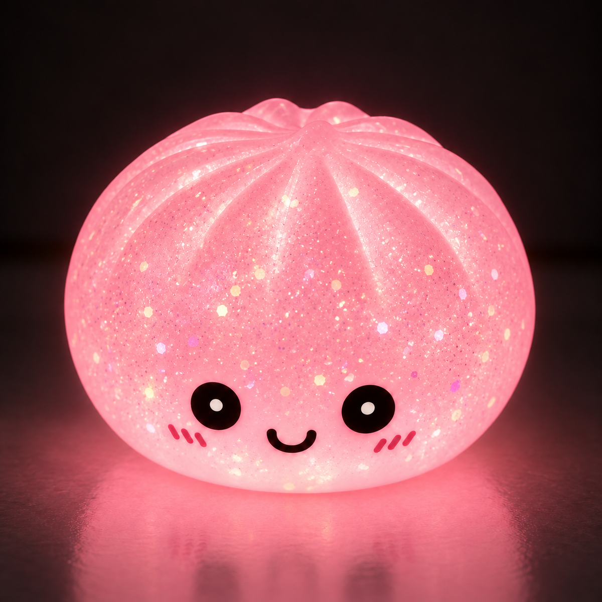 Pink glitter glow dumpling squishy glowing in the dark