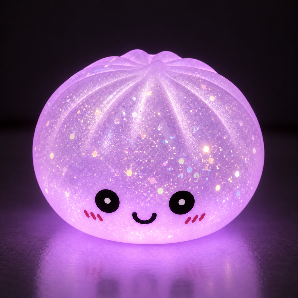 Purple glitter glow dumpling squishy glowing in the dark