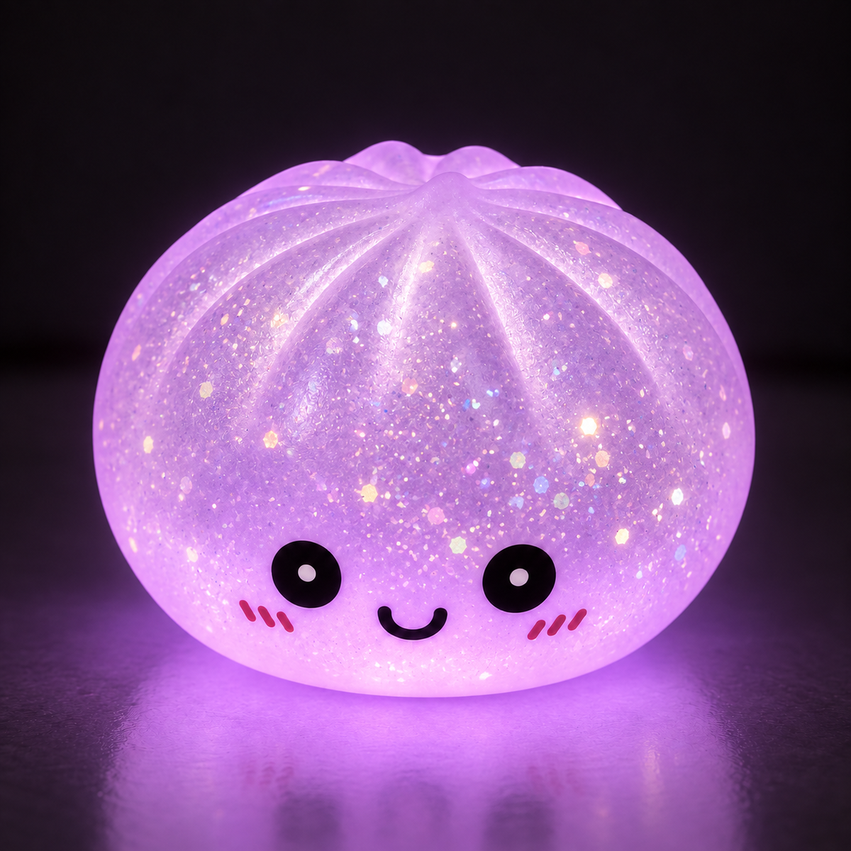 Purple glitter glow dumpling squishy glowing in the dark