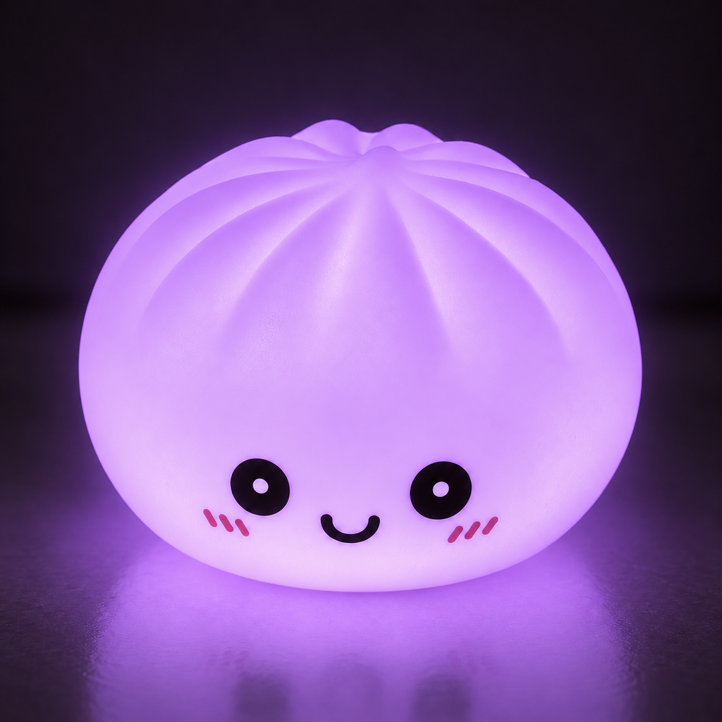 Purple glow dumpling squishy shining in a dark room