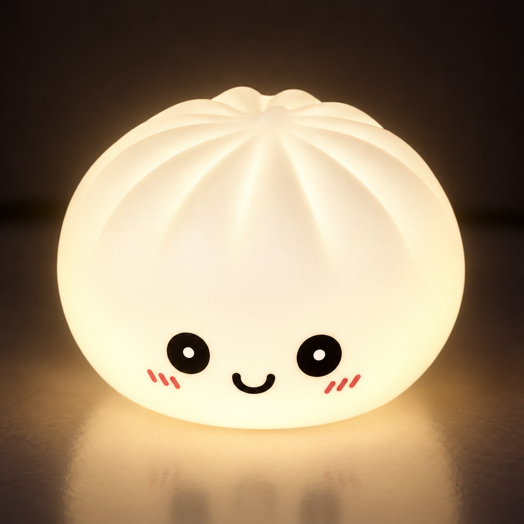 White glow dumpling squishy shining in a dark room