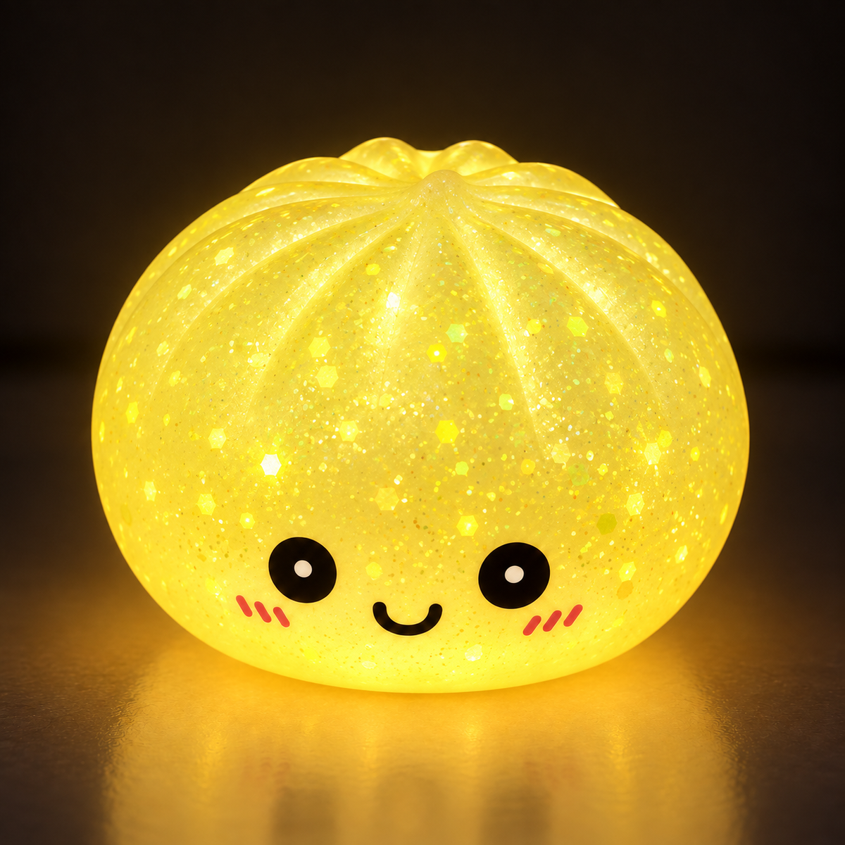 Yellow glitter glow dumpling squishy glowing in the dark