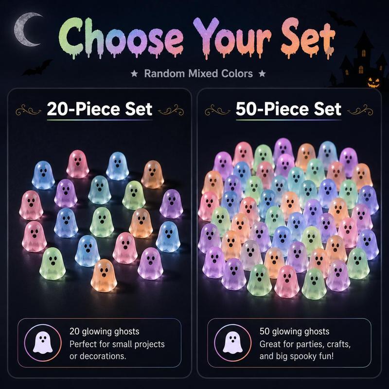 The 20-piece set next to the 50-piece set of glow in the dark ghosts
