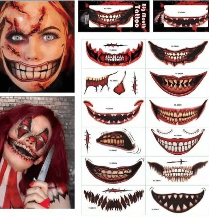 Halloween Temporary Tattoos - Realistic Face & Body Decals, 12 Tattoos