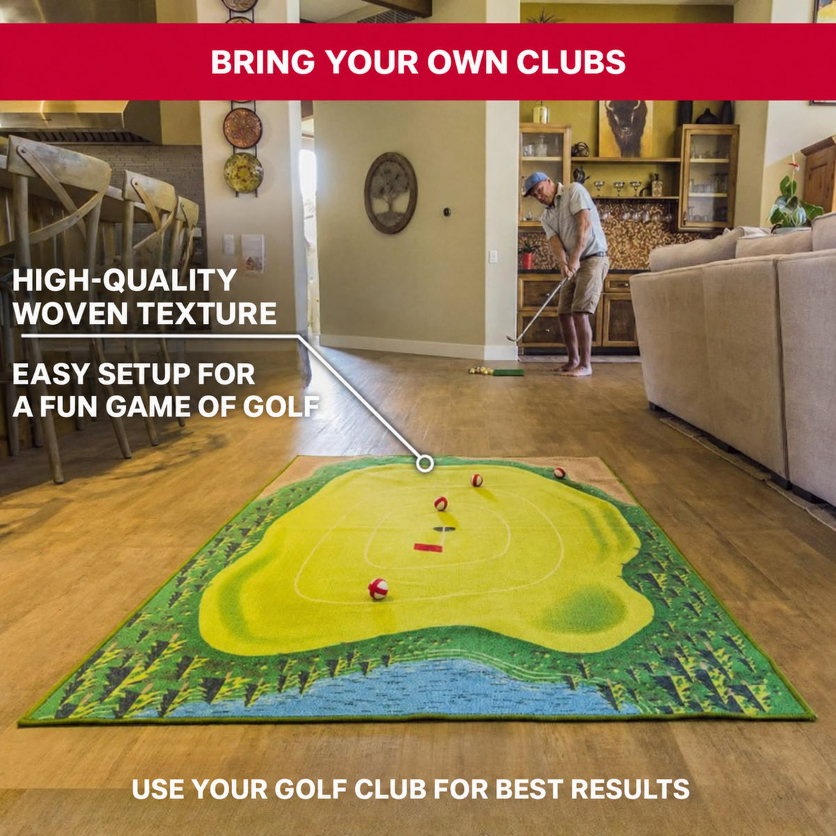 Indoor Golf Mat Game with Obstacles and Scoring Zones - view 2