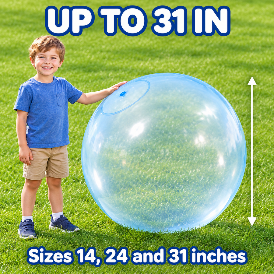 Bubble ball size next to a child, up to 31 inches