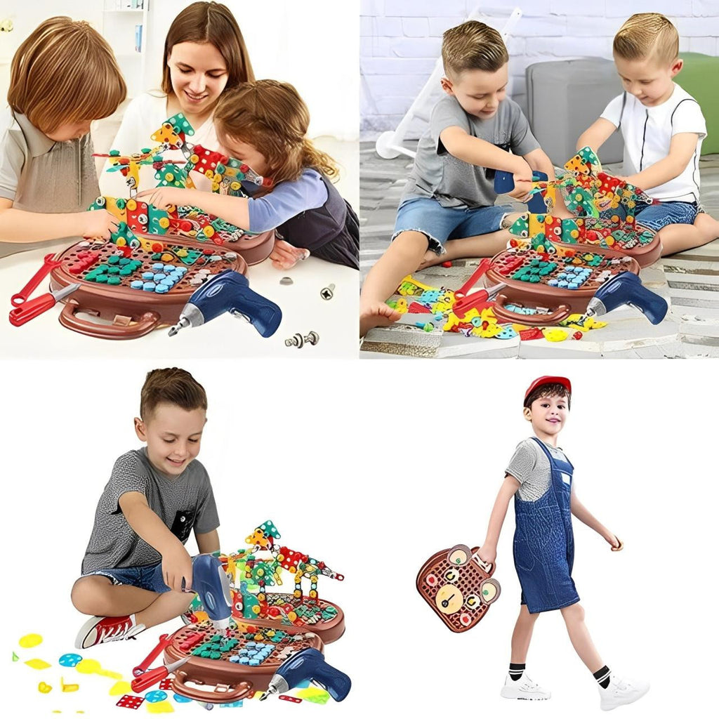 Drill Construction Toy Set with Electric Screwdriver and Mosaic Puzzle - view 2