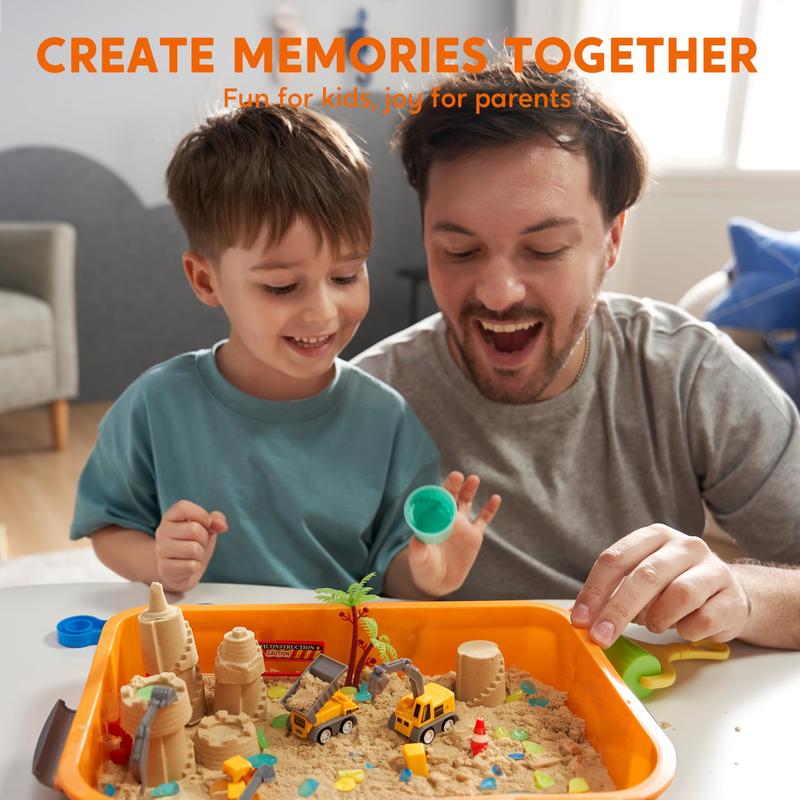 Father and son playing together in the sensory bin on the living room floor