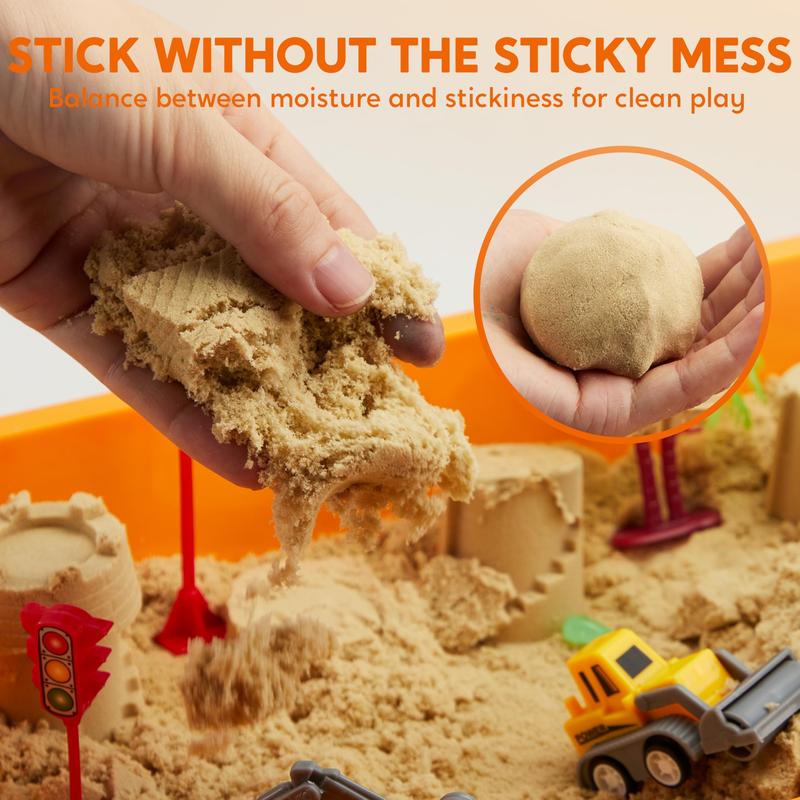 Kinetic sand crumbling through a hand and rolled into a ball, low dust