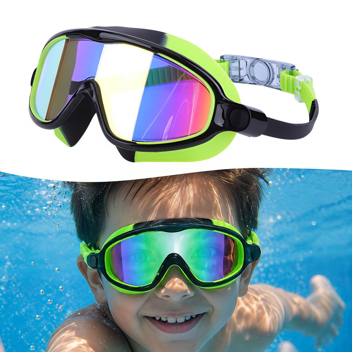 Kids Swim Goggles with Wide-Angle Vision and Anti-Fog Coating