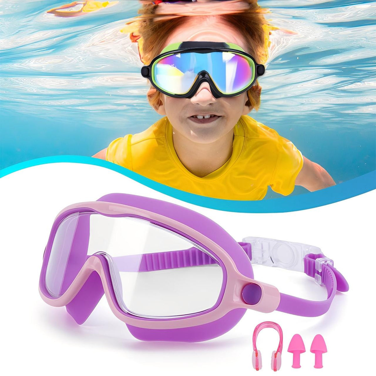 Swim Goggles Kids with Nose Clip and Ear Plugs Set - view 7