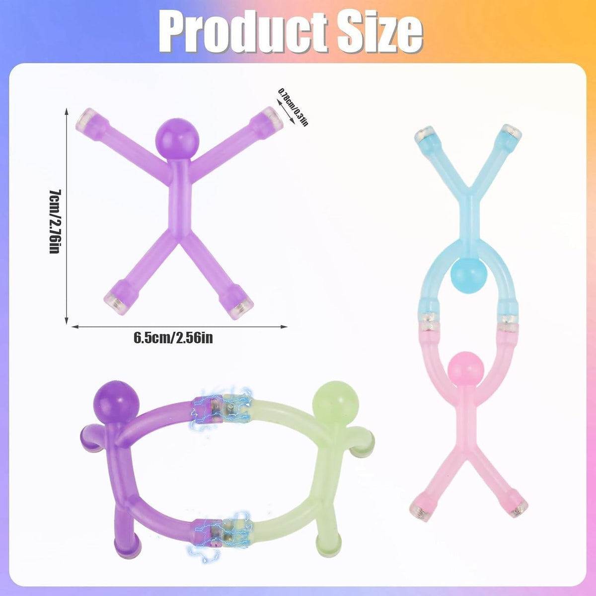 Magnetic stick figure size chart, 7 cm tall and 6.5 cm across, 0.78 cm magnets
