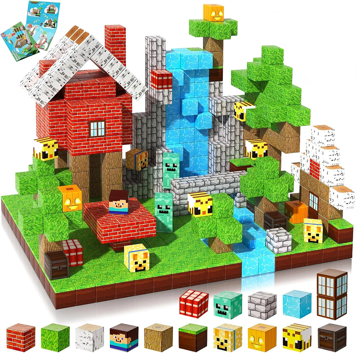 100-piece magnetic pixel block set built into a forest scene