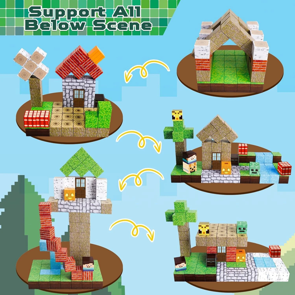 Four different builds made from the same 100 cubes