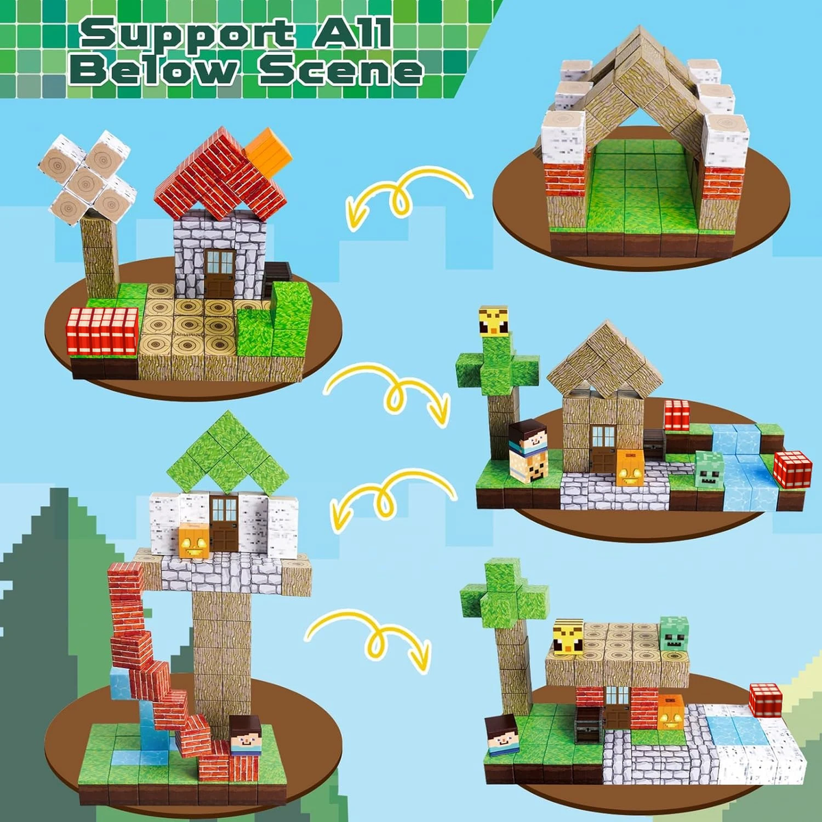 Four different builds made from the same 100 cubes