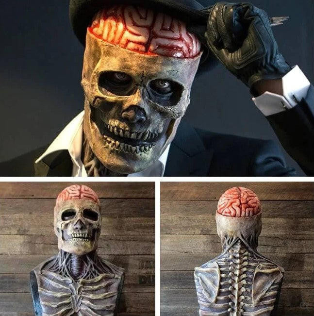 Skeleton Halloween Mask with Exposed Brain and Chest - view 10