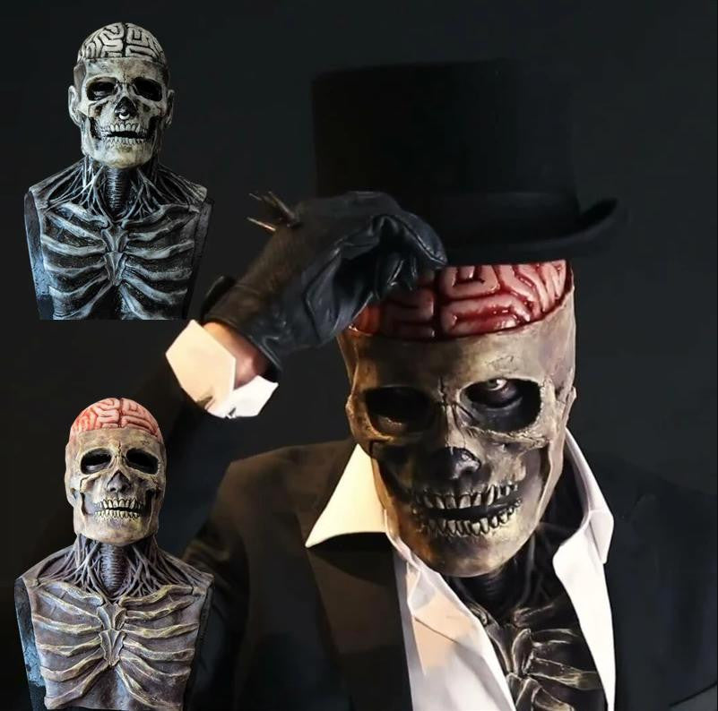 Skeleton Halloween Mask with Exposed Brain and Chest