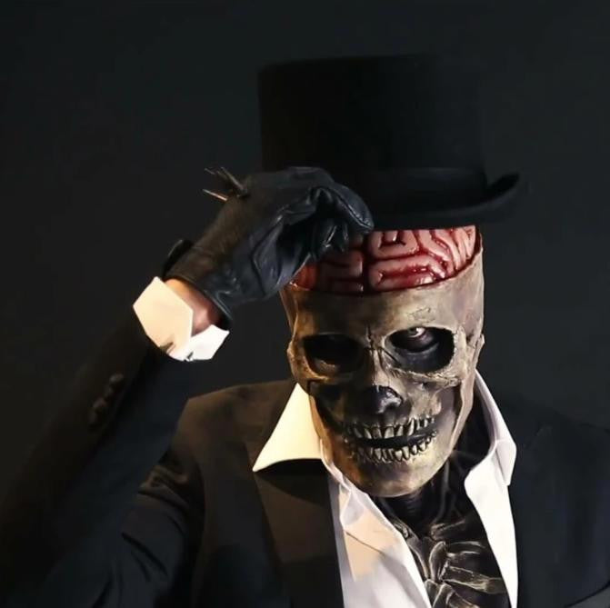 Skeleton Halloween Mask with Exposed Brain and Chest - view 2