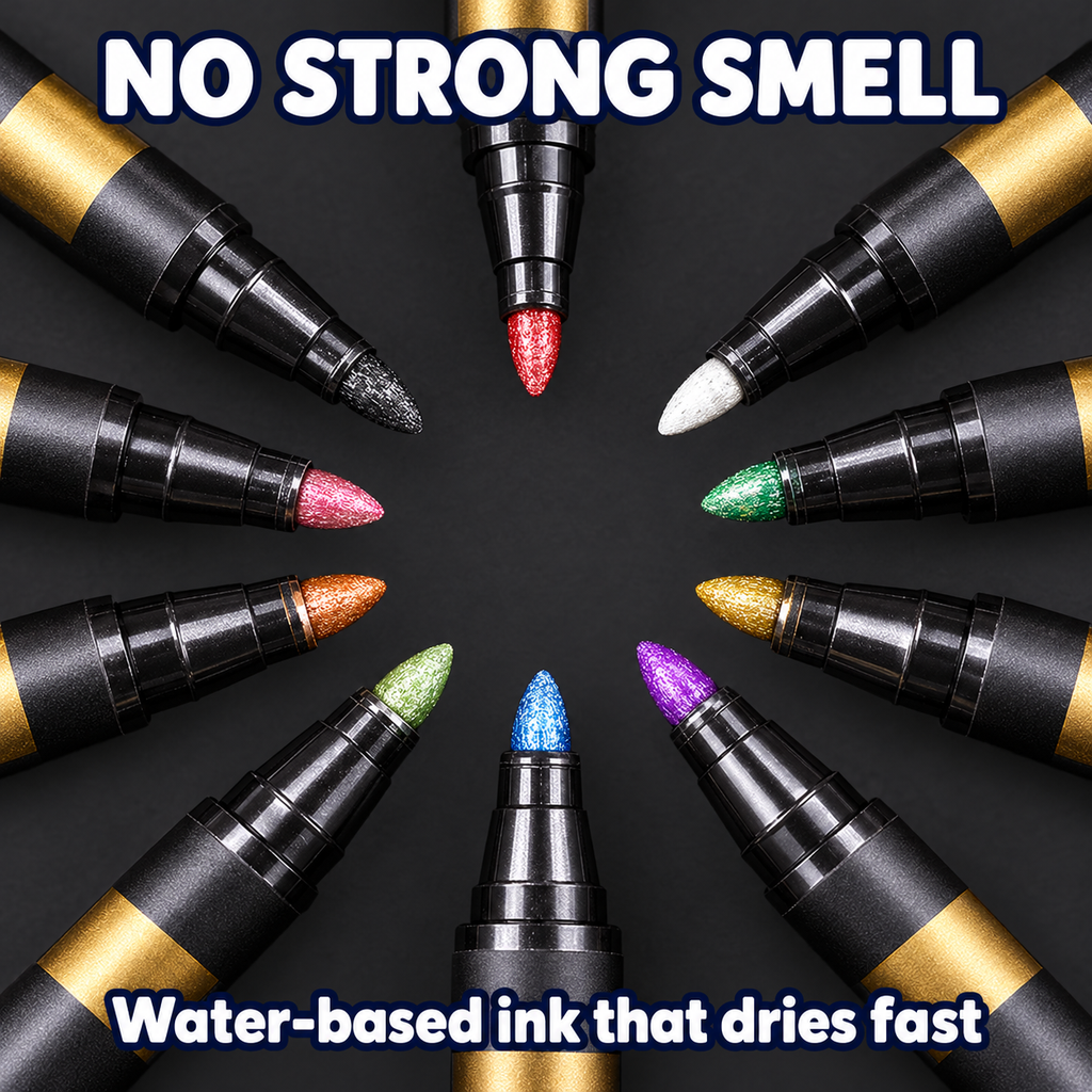 Metallic paint pen tips in ten colors