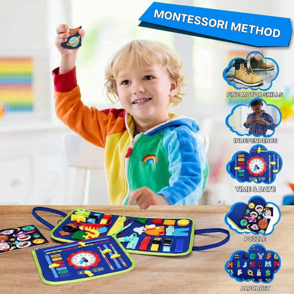 Montessori Busy Board with Multiple Learning Activities
