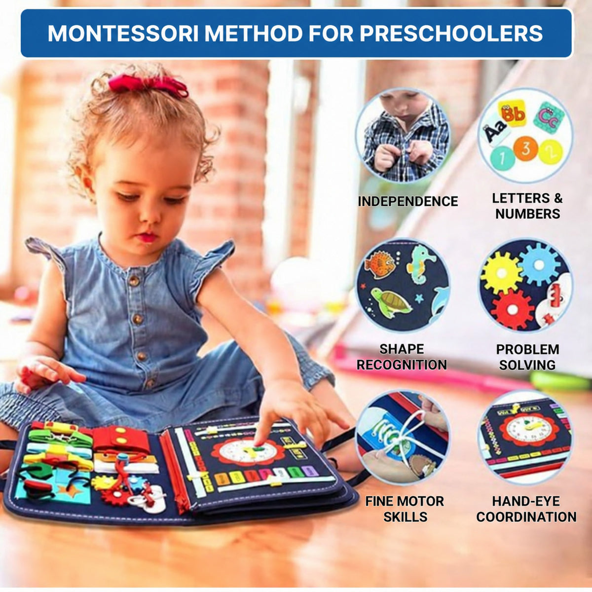 Montessori Busy Board with Multiple Learning Activities - view 2