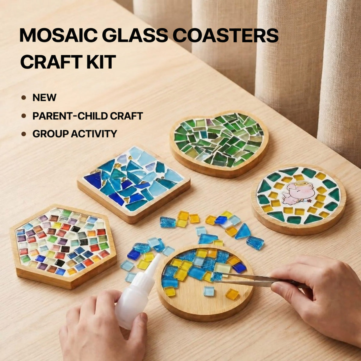 Mosaic Craft Kit for Coasters with Colorful Glass Tiles - view 2