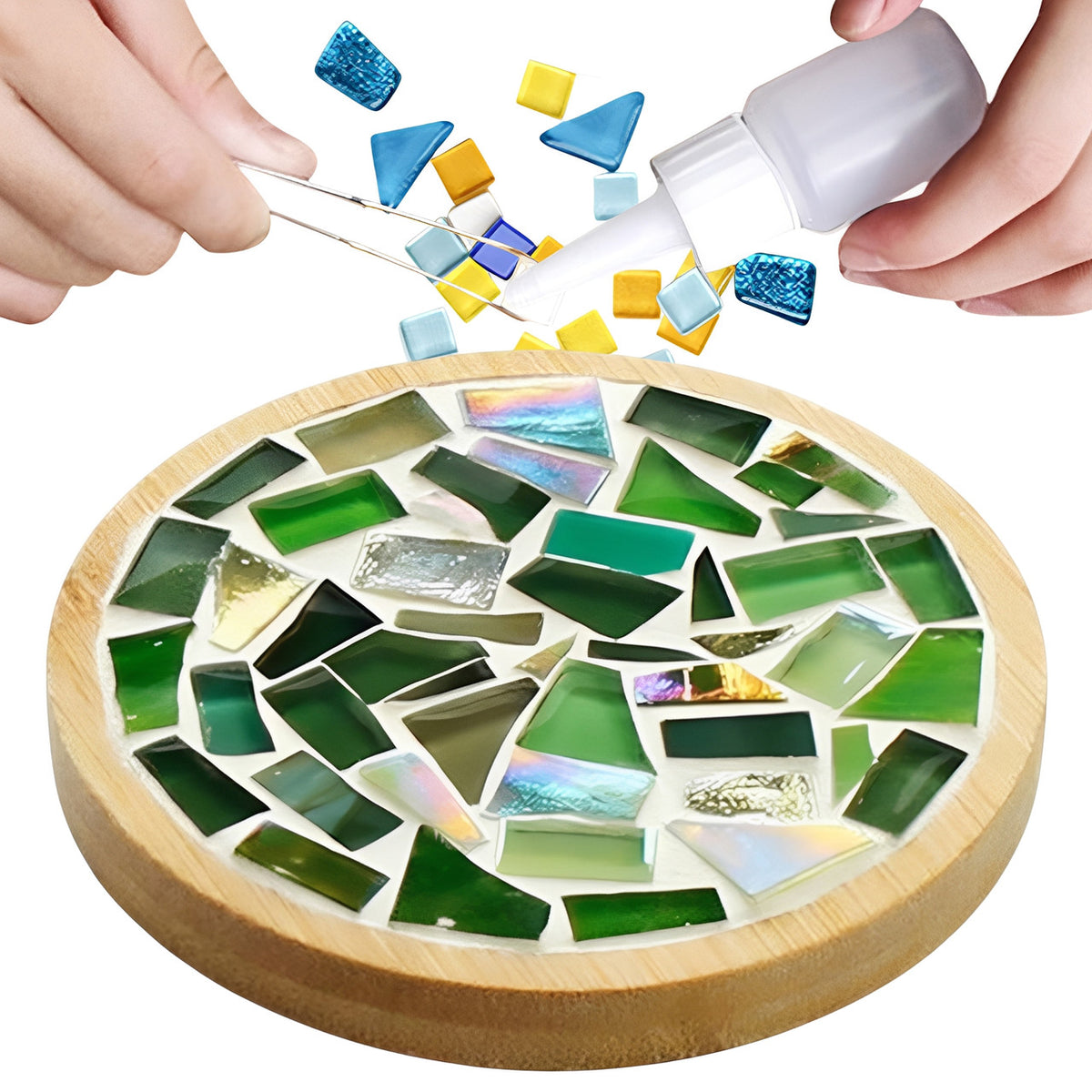 Mosaic Craft Kit for Coasters with Colorful Glass Tiles, Style 2