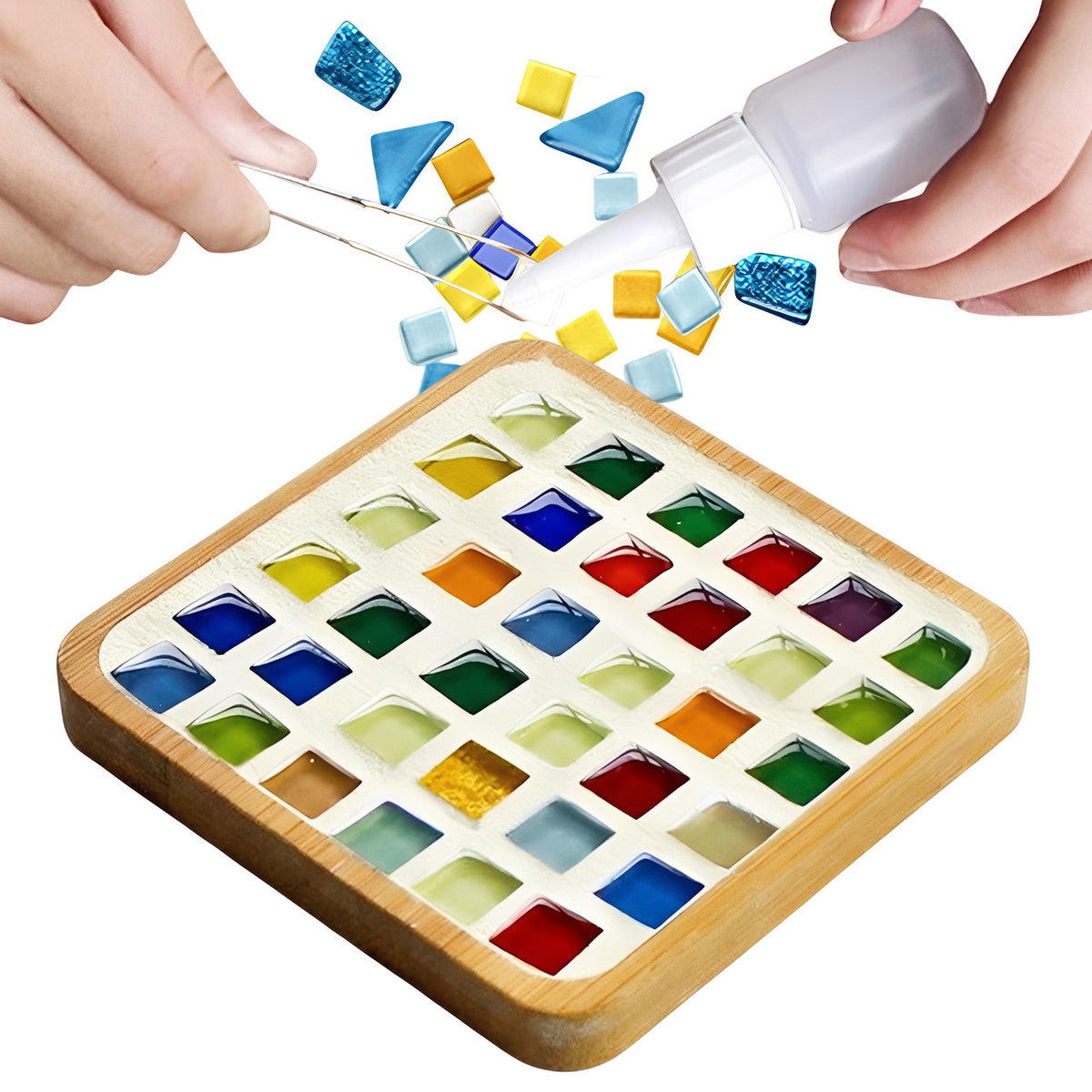 Mosaic Craft Kit for Coasters with Colorful Glass Tiles, Style 4