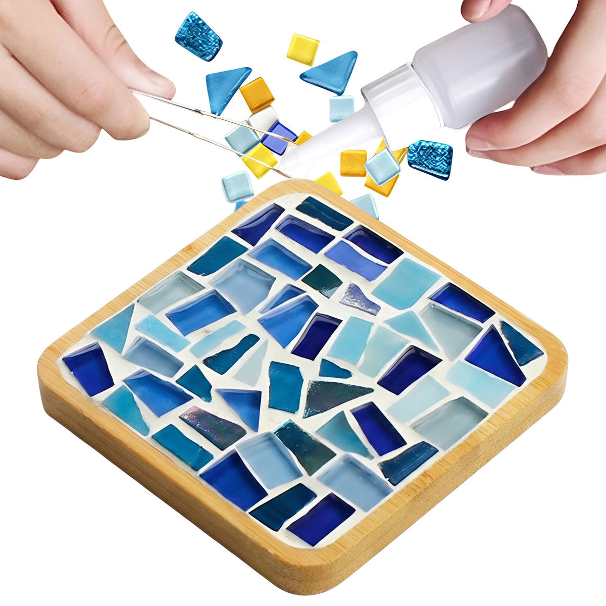 Mosaic Craft Kit for Coasters with Colorful Glass Tiles, Style 5