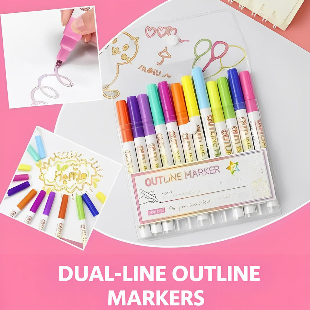 Outline Markers with Dual-Line Effect Set of 8 or 12