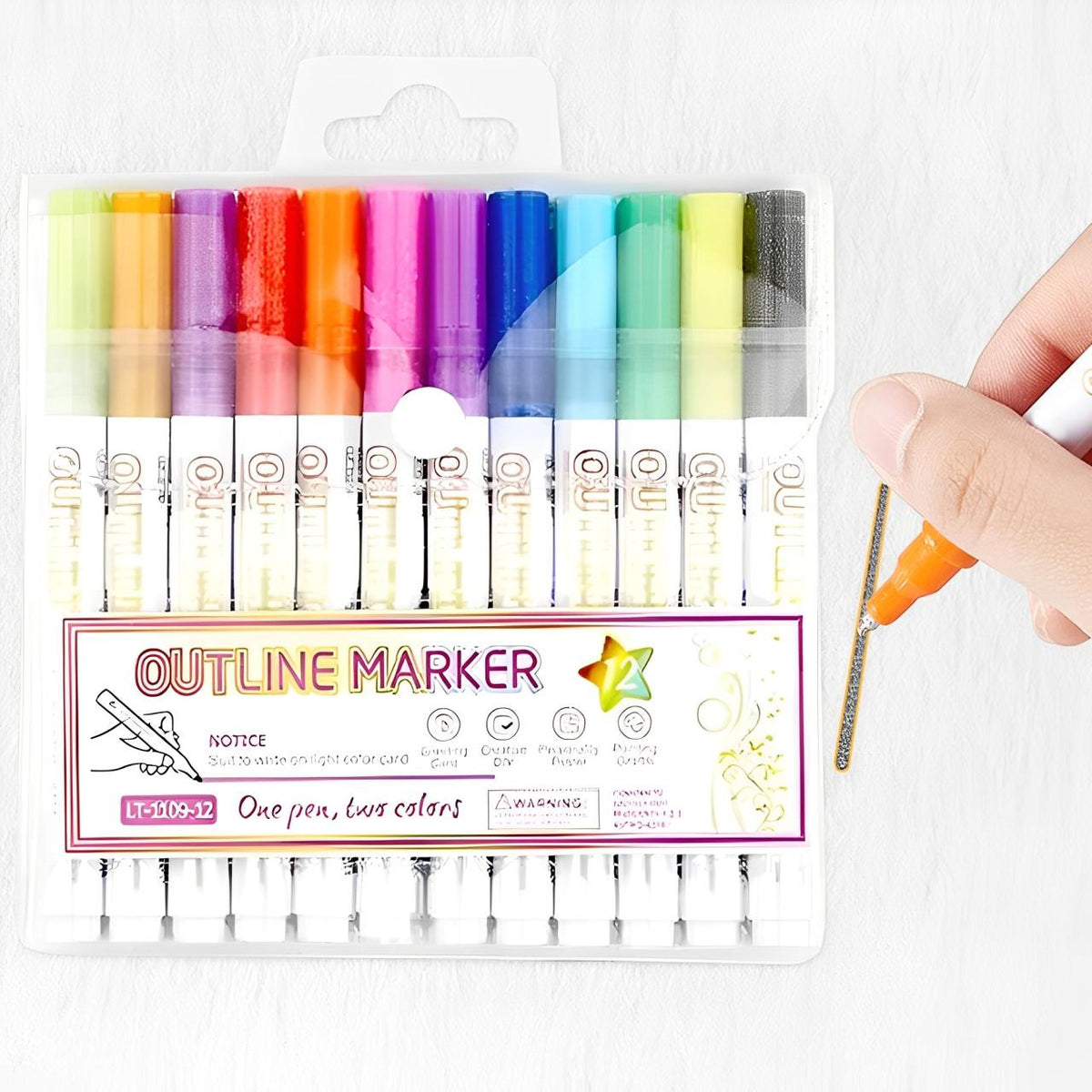 Outline Markers with Dual-Line Effect Set of 8 or 12, Set of 12