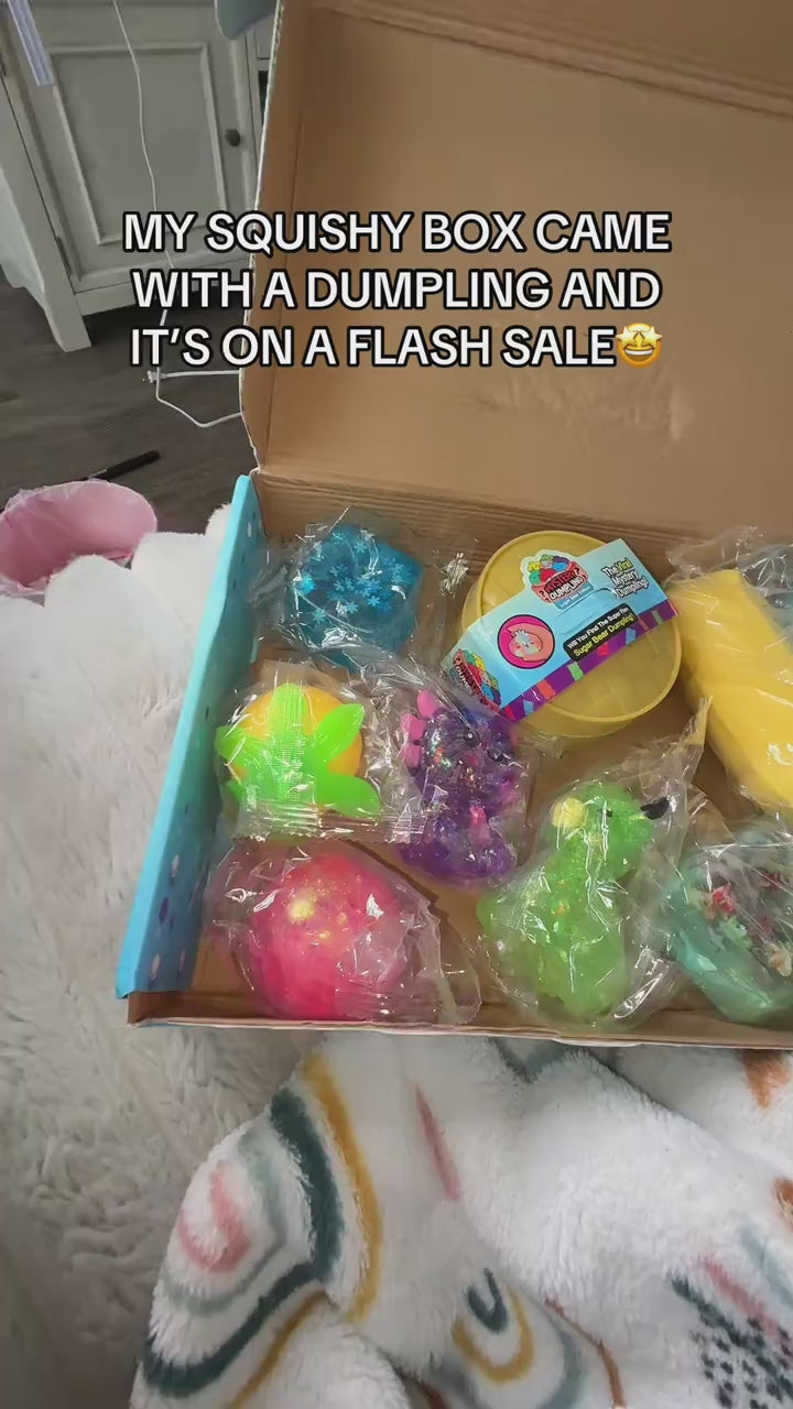 Squeezing the squishies from the Squishy Fun Box, slow-rise gel