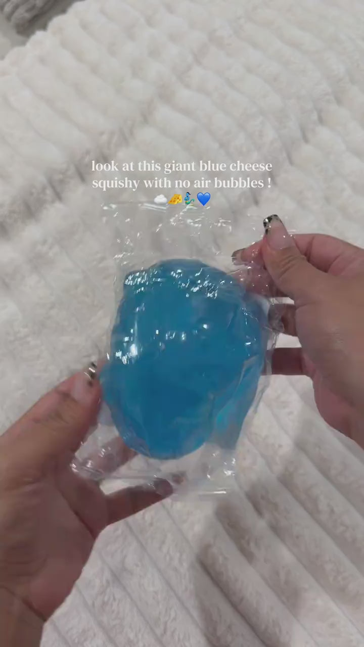 Jumbo blue jelly cheese cube squishy pressed and molded by hand, no air bubbles inside