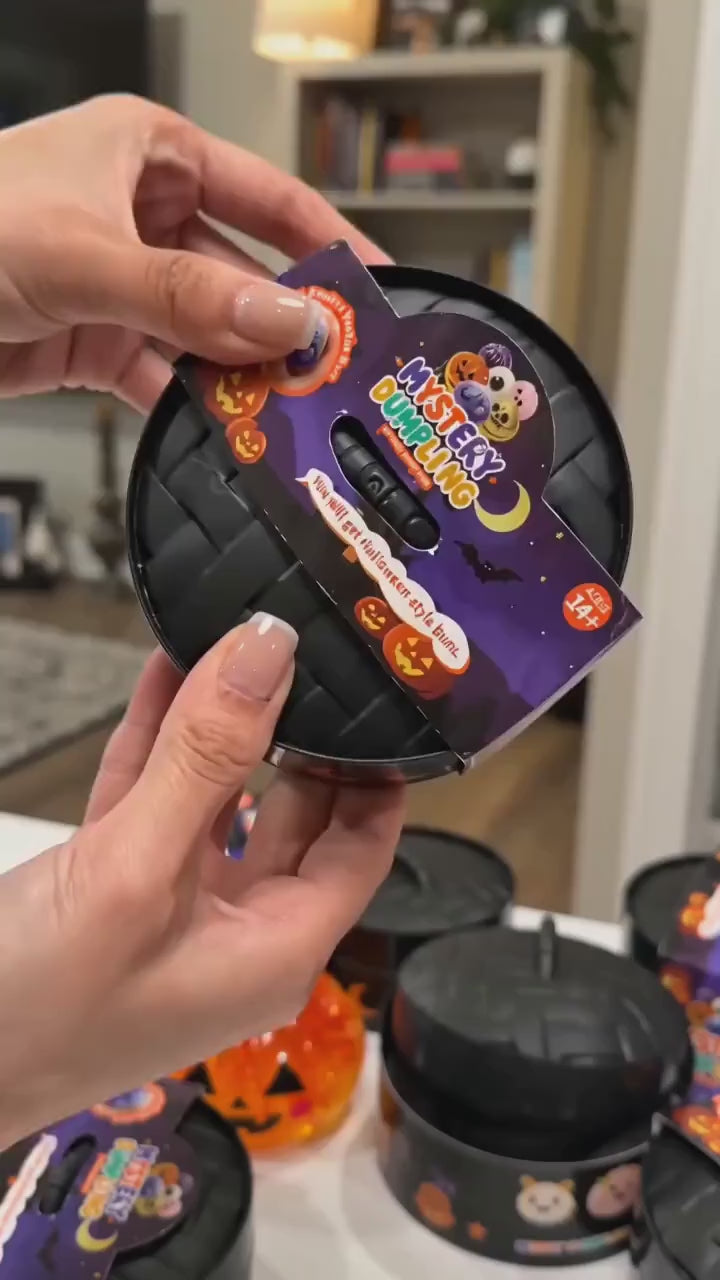 Opening a sealed Halloween mystery squishy box