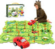 Puzzle Track Car Mat with Modular Road Sections, Red Car
