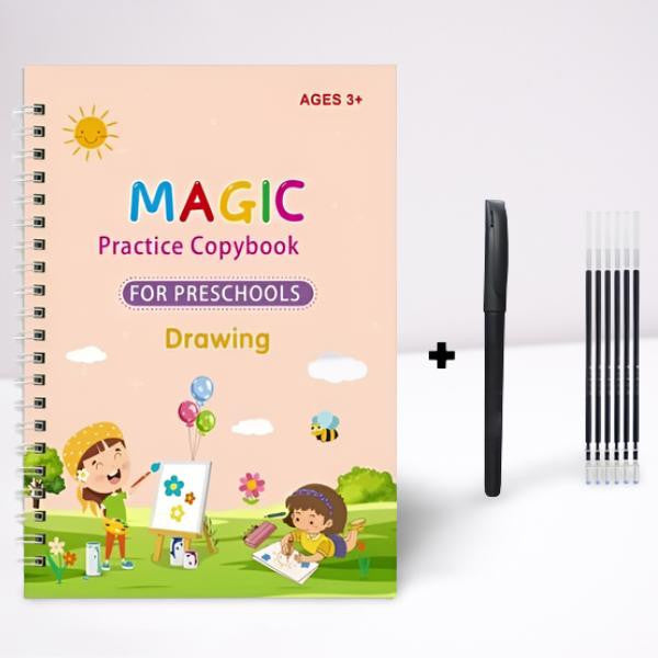 Reusable Magic Copybook with Pen and Refills for Preschoolers, Drawing