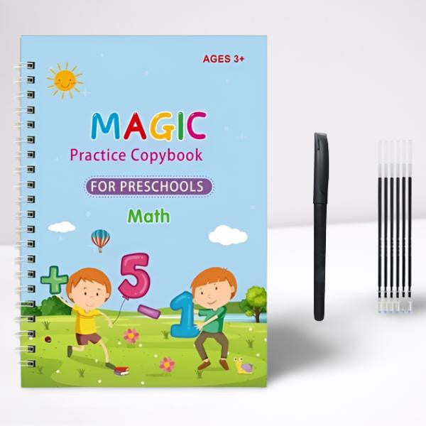 Reusable Magic Copybook with Pen and Refills for Preschoolers, Math
