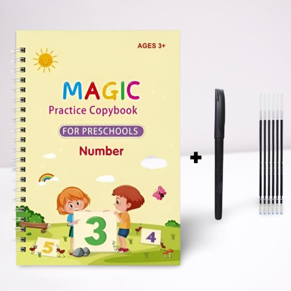 Reusable Magic Copybook with Pen and Refills for Preschoolers, Numbers