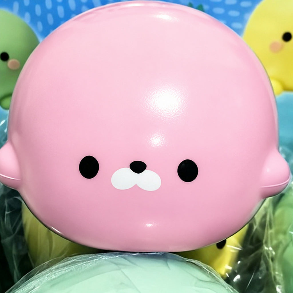 Blossom pink seal squishy, close up on its face