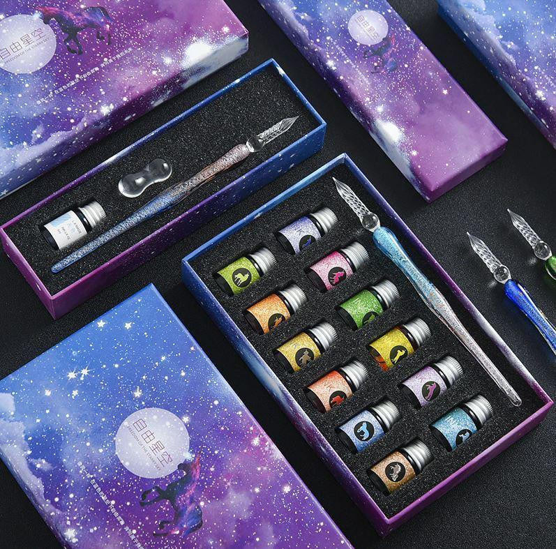 Glass Dip Pen Set with Crystal Holder and Ink - view 3