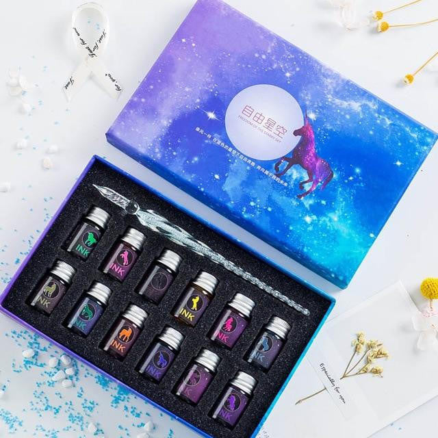 Glass Dip Pen Set with Crystal Holder and Ink - view 7