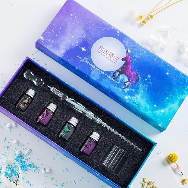 Glass Dip Pen Set with Crystal Holder and Ink - view 9