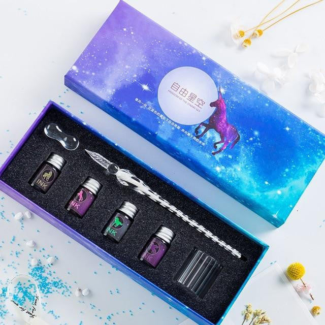 Glass Dip Pen Set with Crystal Holder and Ink - view 5