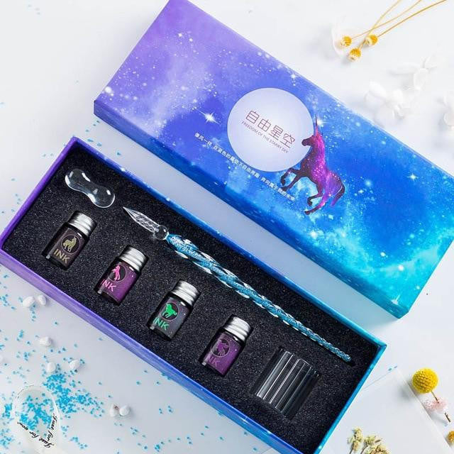 Glass Dip Pen Set with Crystal Holder and Ink - view 8
