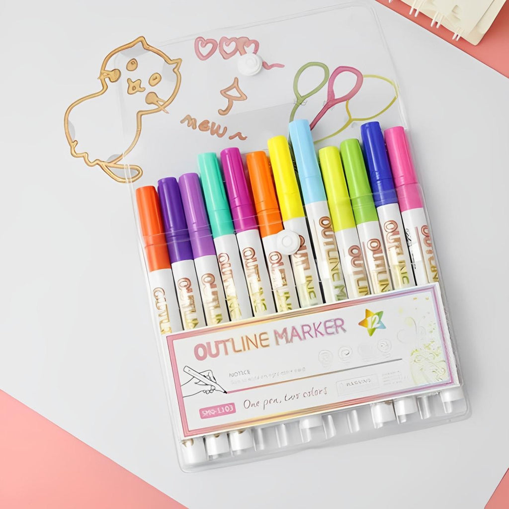 Outline Markers with Dual-Line Effect Set of 8 or 12 - view 5
