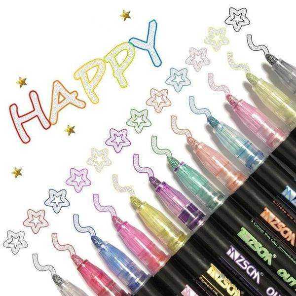 Metallic Outline Markers with Star Caps Set of 8 or 12 - view 4
