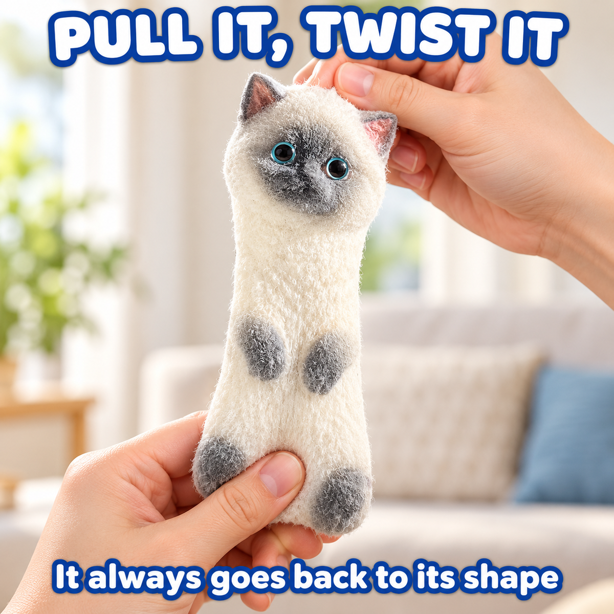 Taba cat squishy pulled long, it always goes back to its shape