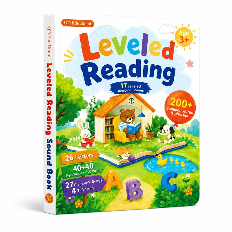 Talking phonics book front cover, 17 leveled reading stories, ages 3 and up