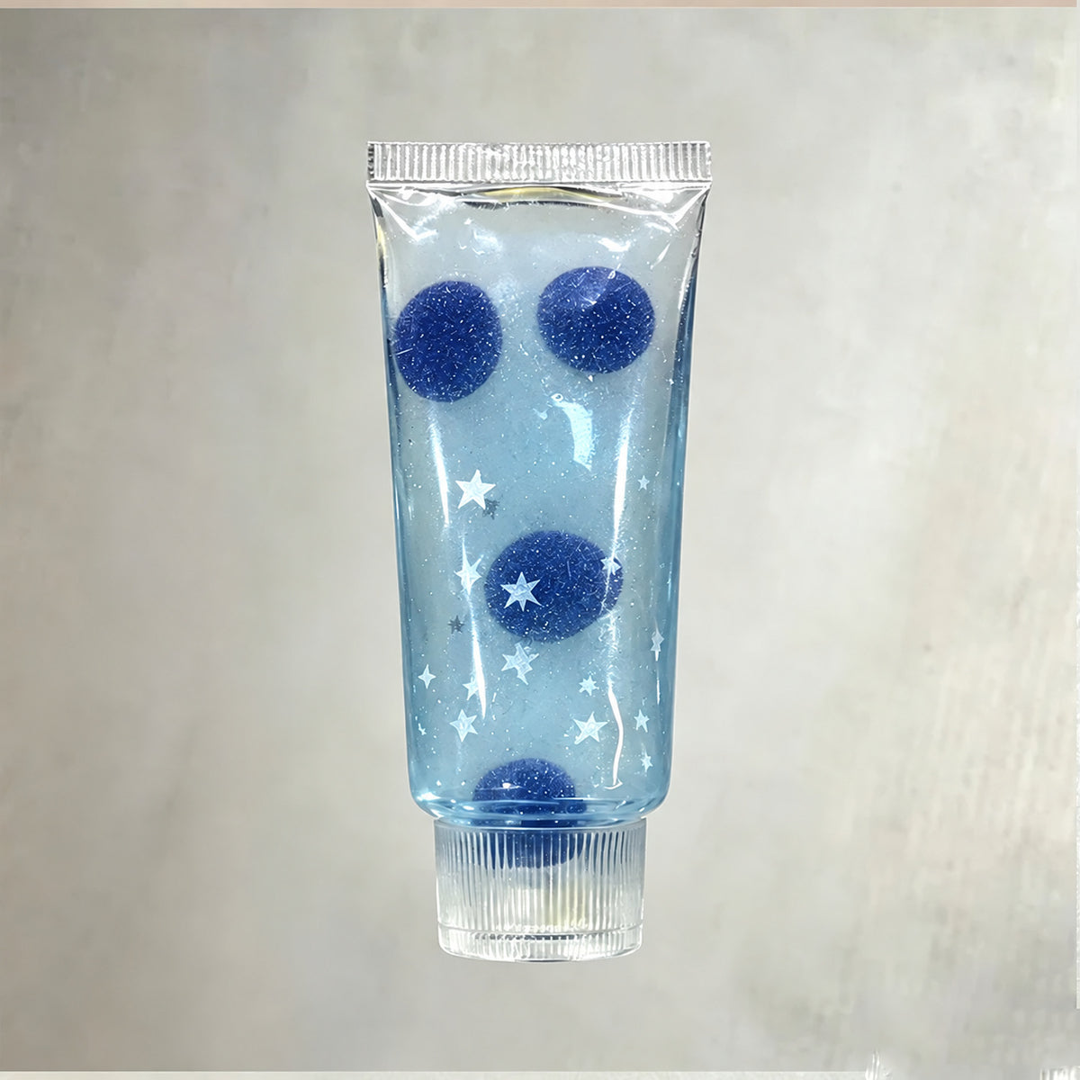 Toothpaste tube squishy, Blueberry Blue style, clear blue tube with blueberries and stars